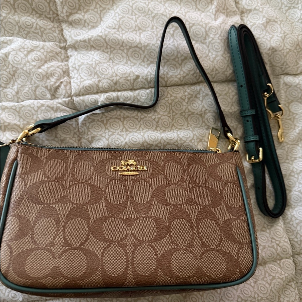 Coach Tan and Green Crossbody Bag